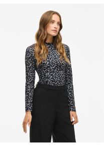 Vila Damen Stehkragenshirt "VILEOA L/S ROLLNECK TOP - NOOS", grau, modisch, Gr. L, bedruckt, Jersey, Obermaterial: 95% Polyester, 5% Elasthan, Shirts