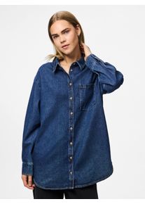 Pieces Damen Jeansbluse "PCMAISIE LS DENIM SHIRT NOOS BC", blau, modisch, Gr. M, unifarben, Denim/Jeans, Obermaterial: 100% Baumwolle, Blusen