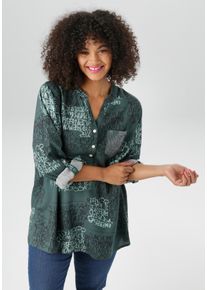 ANISTON PLUS Damen Schlupfbluse, grün, casual, Gr. 54, gemustert, Web, Obermaterial: 100% Viskose, Blusen, mit Pailletten an der Brusttasche - NEUE