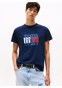 Tommy Jeans Herren T-Shirt "TJM RWB FLAG TEE EXT", blau, casual, Gr. L, Single Jersey, Obermaterial: 100% Baumwolle, Shirts, Slim fit, mit Rundhals