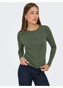 Only Damen Langarmshirt "ONLRILEY O-NECK L/S TOP JRS", grün, modisch, Gr. L, unifarben, Jersey, Obermaterial: 96% Baumwolle, 4% Elasthan, Shirts