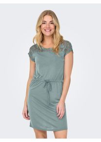 Only Damen Spitzenkleid "ONLSINDY LIFE S/S O-NECK MIX DRESS JRS", blau, modisch, Gr. S, unifarben, Jersey, Obermaterial: 65% Polyester, 35% Viskose,