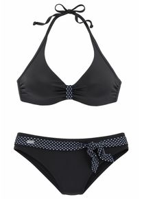 Buffalo Damen Bügel-Bikini, schwarz, Gr. 38, unifarben, gepunktet, Print-Einsatz, Polyamid, Bikini-Sets, mit süßen Kontrastdetails