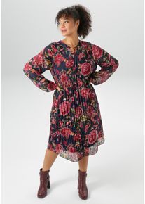 ANISTON PLUS Damen Sommerkleidmarine, bordeaux, gelb, modisch, Gr. 44, geblümt, gemustert, Web, Obermaterial: 100% Polyester. Futter: 100% Polyester,