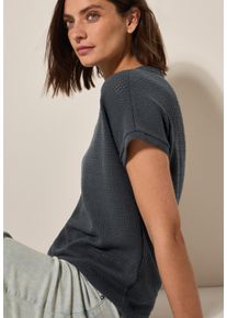 Cecil Damen T-Shirtvolcanic grau, casual, Gr. L, unifarben, Strick, Obermaterial: 50% Baumwolle, 50% Polyester, Shirts, in luftiger Strick-Optik