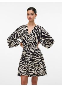 Véro Moda VERO MODA Damen Tunikakleid "VMMELBA 3/4 SHORT BELT DRESS WVN GA NOOS"oatmeal aop:sia zebra schwarz, modisch, Gr. M, bedruckt, Web, Obermaterial: