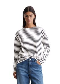 Marc O'Polo Damen Langarmshirt, weiß, casual, Gr. S, MARC O'POLO DENIM, geringelt, Obermaterial: 100% Baumwolle, Shirts