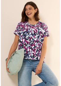 Cecil Damen T-Shirt, weiß, casual, Gr. S, bedruckt, Jersey, Obermaterial: 50% Baumwolle, 50% Modal, Shirts, mit grafischem Muster