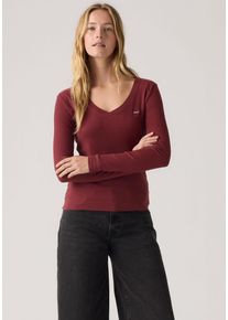 Levi's LEVI'S Damen Langarmshirt "ESSENTIAL HM LS VNECK", braun, casual, Gr. M, Single Jersey, Obermaterial: 100% Baumwolle, Shirts, mit Logo Stickerei