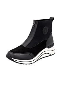 Remonte Damen Keilsneaker, Gr. 44, schwarz, Textil, Lederimitat, Lacklederimitat, unifarben, modisch, Schuhe, Casual-Boots, Stiefelette, Plateauboots