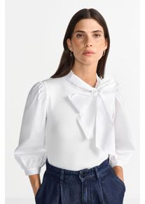 RICHROYAL Damen Langarmbluse, weiß, casual, Gr. S, unifarben, Web, Obermaterial: 95% Baumwolle, 5% Elasthan, Blusen, Mit Rundhalsausschnitt