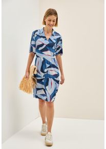 Cecil Damen Volantkleid, blau, casual, Gr. XL, bedruckt, Web, Obermaterial: 100% Viskose, Kleider, Sommerkleid mit grafischem Muster, V-Ausschnitt