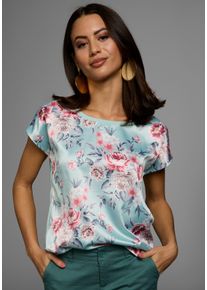 Laura Scott Damen Shirtbluse, grün, feminin, Gr. 42, geblümt, mehrfarbig, Single Jersey, Web, Obermaterial: 100% Polyester. Rückenteil: 95% Viskose,