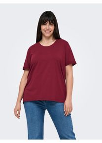 Only CARMAKOMA Damen Kurzarmshirt "CARMOSTER S/S FOLD UP TOP JRS NOOS", rot, modisch, Gr. M, unifarben, Jersey, Obermaterial: 63% Polyester, 33%