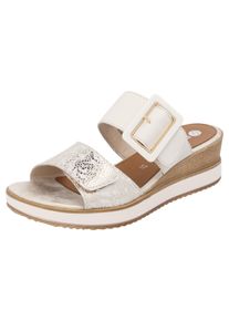 Remonte Damen Pantoffel, Gr. 45, gold, Leder, Lederimitat, metallic, modisch, Schuhe, Keilabsatz, Sommerschuh, Bequemschuh mit Softfußbett