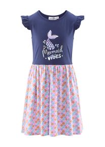 happy girls Mädchen Midikleid, blau, casual, Gr. 116, bedruckt, Jersey, Obermaterial: 95% Baumwolle, 5% Elasthan, Kleider