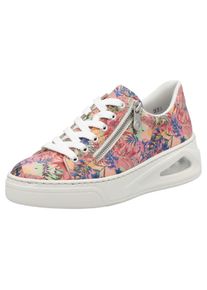 Rieker Damen Plateausneaker, Gr. 42, rosa, Lederimitat, geblümt, sportlich, Schuhe, Schnürschuh, Halbschuh, Freizeitschuh mit Rieker Air Ausstattung