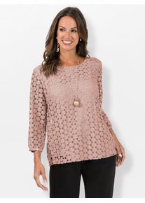 Lady Damen Spitzenshirt "Shirt", beige, Gr. 38, geblümt, gemustert, unifarben, 100% Polyester, Shirts
