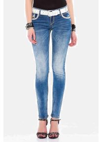 Cipo & Baxx CIPO & BAXX Damen Slim-fit-Jeans "Jeans", blau, Basic, Gr. 31, unifarben, 93% Baumwolle;5% Polyester;2% Elasthan, Jeans, mit Stickereien auf den