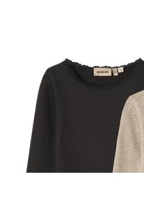 Wheat Mädchen Langarmshirt "Wheat T-Shirt 2er Pack Ripp-Langarm T-Shirt Reese"gravel melange schwarz, Gr. 116, 48% Bio-Baumwolle, 48% Modal, 4%