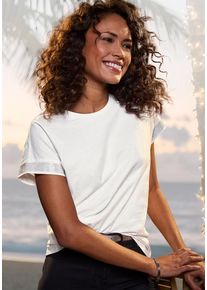 Lascana Kurzarmshirt 'mit glitzernem Strass-Design am Arm' beige Gr. 32/34 für Damen. Rundhals und Strass-Steine. Figurumspielend. Nachhaltig.