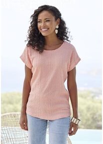 Vivance Kurzarmshirt 'mit modischem Jacquard-Muster' peach Gr. 32/34 für Damen. Mit Rundhals. Figurumspielend. Nachhaltig.