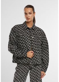 Urban Classics Damen Jeansjacke "Urban Classics Ladies 80‘s Oversized Laser Printed Denim Jacket"schwarzlasercheck, klassisch, Gr. M, unifarben, 100%