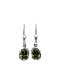 ZEEme Basic Ohrringe Silber 925 mit Zirkonia-Steinen olivefarben 26mm lang