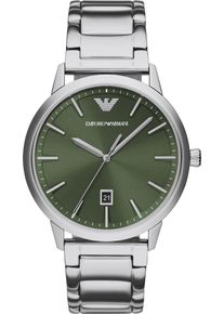Emporio Armani Herren Quarzuhrkhakifarben, edelstahlfarben, Armbanduhren, Armbanduhr, Herrenuhr, Edelstahlarmband, analog, Tag