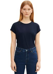 Damen Rundhalsshirt, blau, casual, Gr. XL, Tom Tailor Denim, Jersey, Obermaterial: 73% Viskose, 27% Polyester, Shirts, mit Ärmelaufschlag