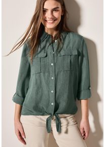 Cecil Damen Langarmblusebalmy khaki, casual, Gr. S, unifarben, Web, Obermaterial: 55% Leinen, 45% Viskose, Blusen, mit Knoten am Saum