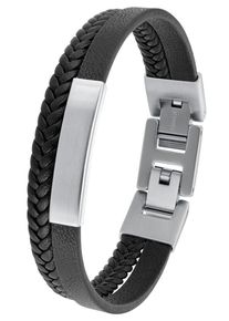 s.Oliver JUNIOR Jungen Lederarmband "2036870", Edelstahl-Leder, schwarz, Edelstahl, Leder, Armbänder