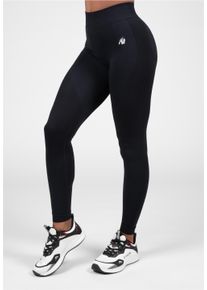 GORILLA WEAR Herren Sporthose, schwarz, sportlich, Gr. M, unifarben, bedruckt, 92% Nylon, 8% Elasthan, Hosen, mit hohem Bund und Scrunch-Detail