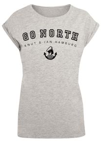 F4NT4STIC Damen T-Shirt "PLUS SIZE Go North", grau, casual, Gr. XXL, Obermaterial: 100% Baumwolle, Shirts, Print