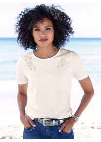 Heine Damen T-Shirt "Shirt", beige, Gr. 38, geblümt, gemustert, unifarben, 95% Baumwolle, 5% Elasthan, Shirts