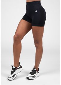 GORILLA WEAR Damen Shorts, schwarz, Gr. S, unifarben, 92% Nylon, 8% Elasthan, Hosen, mit feuchtigkeitstransportierender Beschichtung