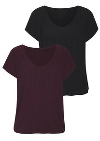 Lascana Kurzarmshirt mehrfarbig Gr. 32/34 für Damen. Mit V-Ausschnitt. Figurumspielend. Nachhaltig.