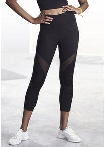 active by Lascana LASCANA ACTIVE Caprileggings schwarz Gr. XS (32/34) für Damen. Mit Mesheinsatz, Logodruck. Figurbetont