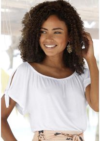 s.Oliver T-Shirt weiß Gr. 32/34 für Damen. Rundhals und Logostickerei. Figurumspielend