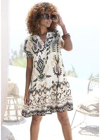 Buffalo Blusenkleid mehrfarbig Gr. 34 für Damen. V-Ausschnitt und Allover-Druck. Figurumspielend