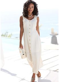 Lascana Maxikleid beige Gr. 34 für Damen. Rundhals und Zierknöpfe. Figurumspielend