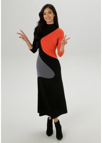 Damen Maxikleidterra, schwarz, grau, modisch, Gr. 48, Aniston SELECTED, unifarben mit Farbeinsätzen, Jersey, Obermaterial: 95% Polyester, 5%