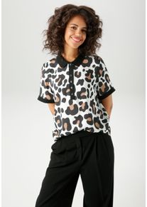 Aniston CASUAL Damen Kurzarmblusewollweiß, schwarz, hellbraun, casual, Gr. 48, animal-print, bedruckt, gemustert, Web, Obermaterial: 100% Viskose,