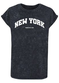 Merchcode Herren T-Shirt "Merchcode Damen Ladies New York Wording - Acid Washed T-Shirt", schwarz, casual, Gr. XS, bedruckt, 100% Baumwolle, Shirts