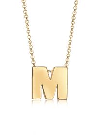 Elli Damen Kette mit Anhänger "Buchstabe M Initialen 925 Sterling Silber", 45, ohne Stein, Silber 925 (Sterlingsilber), L: 45cm, gold, Silber 925