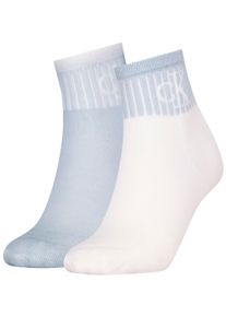 Damen Socken "CKJ WOMEN QUARTER 2P GLOSSY RIB", Calvin Klein Jeans, Gr. 39, blau, Baumwollmischung, unifarben, Socken, mit dezentem Logo-Design
