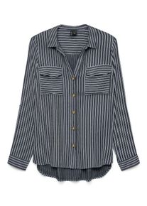 Véro Moda VERO MODA Damen Hemdbluse "VMBUMPY L/S SHIRT NEW WVN GA NOOS"india ink stripes:eva snow weiß, modisch, Gr. XL, gestreift, Web, Obermaterial: 100%