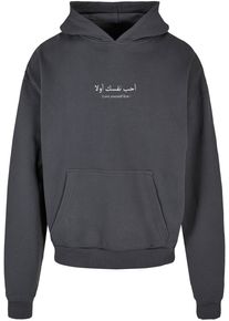 Merchcode Herren Kapuzensweatshirt "Merchcode Herren Love Yourself First Ultra Heavy Hoody", grau, Gr. M, bedruckt, 100% Baumwolle, Sweatshirts