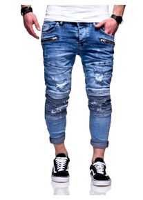 behype Herren Slim-fit-Jeans "PHARREL", blau, casual, Gr. 34, 97% Baumwolle, 3% Elasthan, Jeans, mit coolen Reißverschluss-Elementen