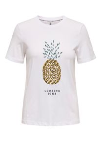 Only Damen Kurzarmshirt "ONLKITA LIFE REG S/S PINEAPPLE TOP JRS"hellweiß print:pine, modisch, Gr. M, bedruckt, Jersey, Obermaterial: 100% Baumwolle,